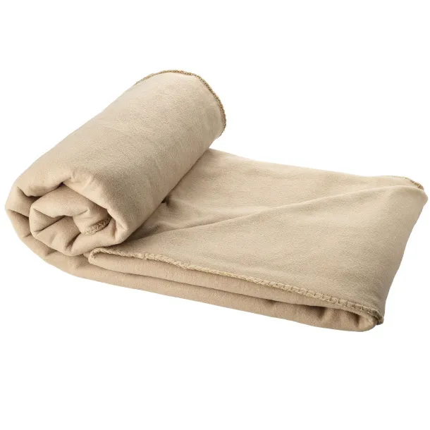 Huggy fleece plaid blanket with carry pouch Beige