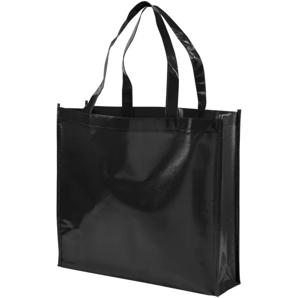 Shiny laminated non-woven shopping tote bag - Bullet Solid black