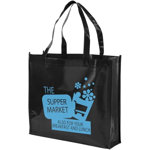Shiny laminated non-woven shopping tote bag - Bullet Solid black