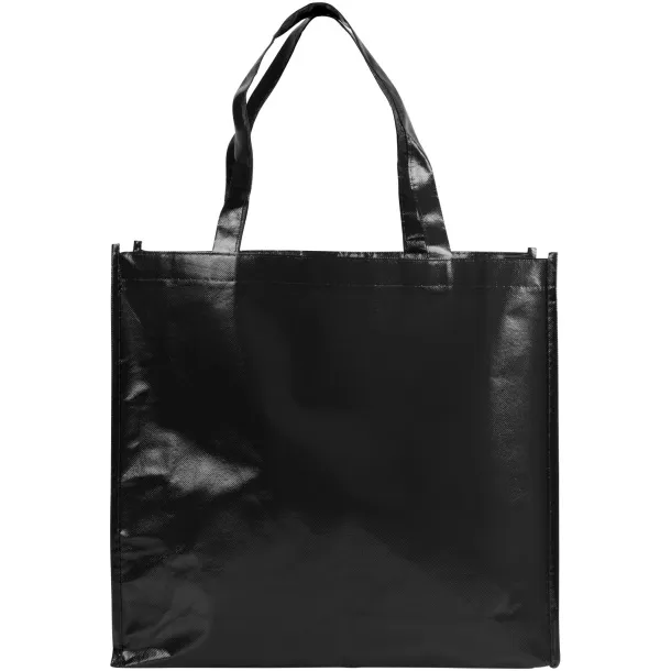 Shiny laminated non-woven shopping tote bag - Bullet Solid black