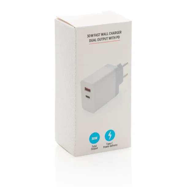 30W Fast wall charger dual output with PD White  30W Fast wall charger dual output with PD White