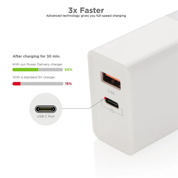 30W Fast wall charger dual output with PD White  30W Fast wall charger dual output with PD White