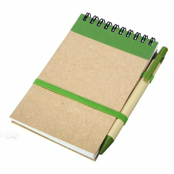 ECO RIBBON notebook with clear pages 90x140 / 140 pages with pen Green