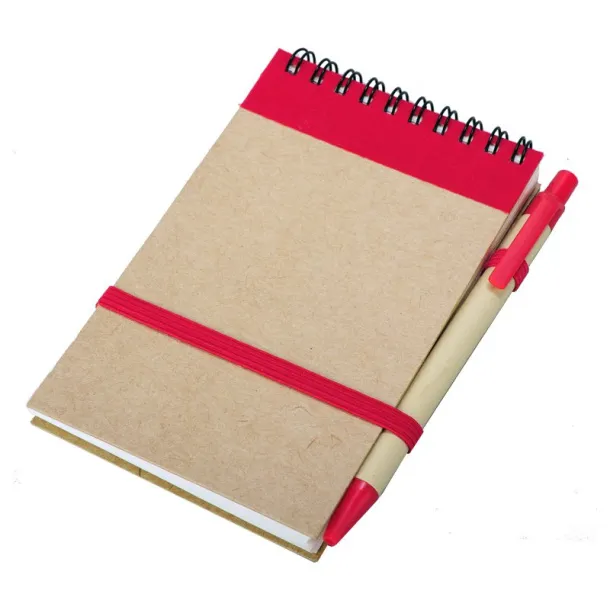 ECO RIBBON notebook with clear pages 90x140 / 140 pages with pen Red