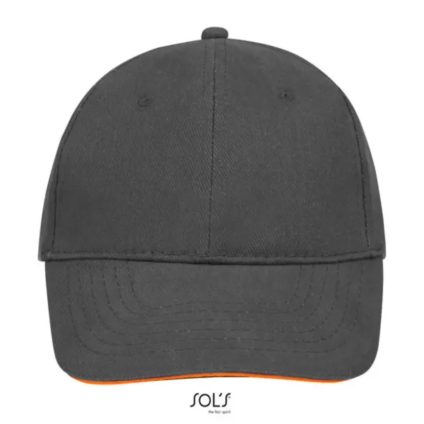 SOL'S BUFFALO SIX PANEL CAP - SOL'S Tamno siva Orange