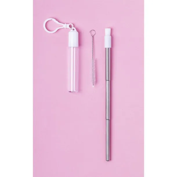  Extendable, reusable drinking straw, silicone mouthpiece and cleaning brush white