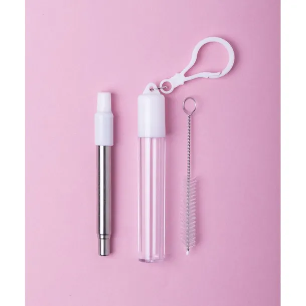  Extendable, reusable drinking straw, silicone mouthpiece and cleaning brush white