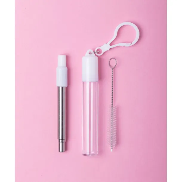  Extendable, reusable drinking straw, silicone mouthpiece and cleaning brush white