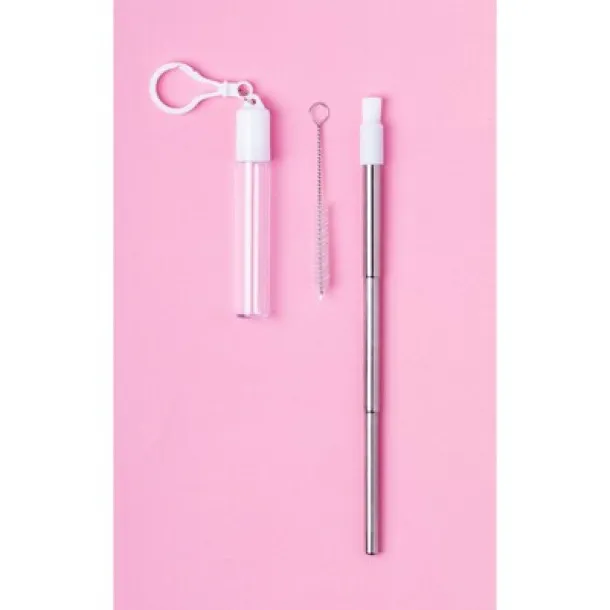  Extendable, reusable drinking straw, silicone mouthpiece and cleaning brush white