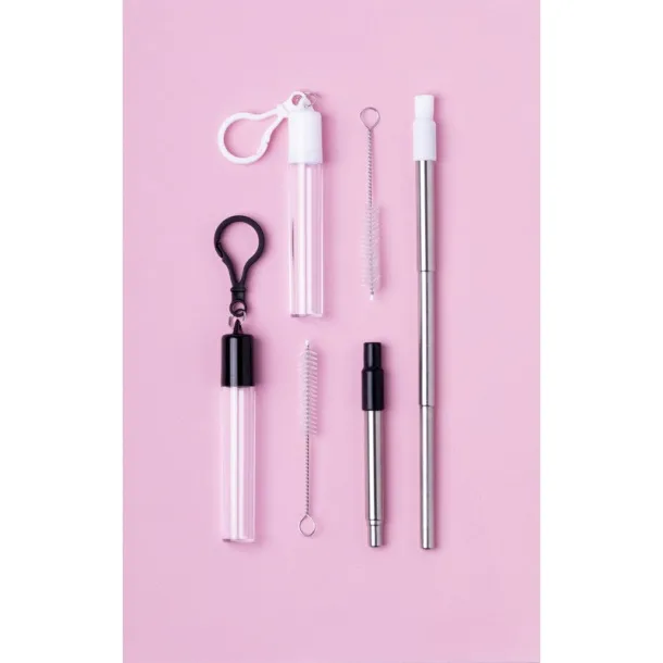  Extendable, reusable drinking straw, silicone mouthpiece and cleaning brush black