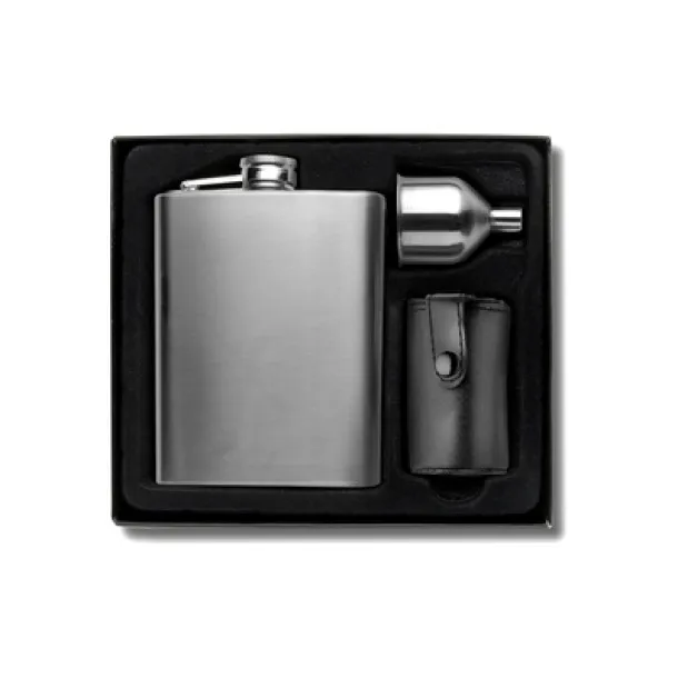  Hip flask 220 ml, cups 30 ml, funnel Srebrna