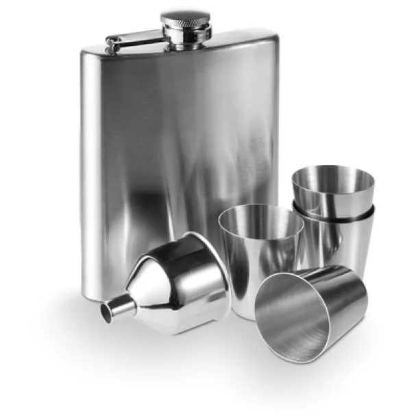  Hip flask 220 ml, cups 30 ml, funnel Srebrna