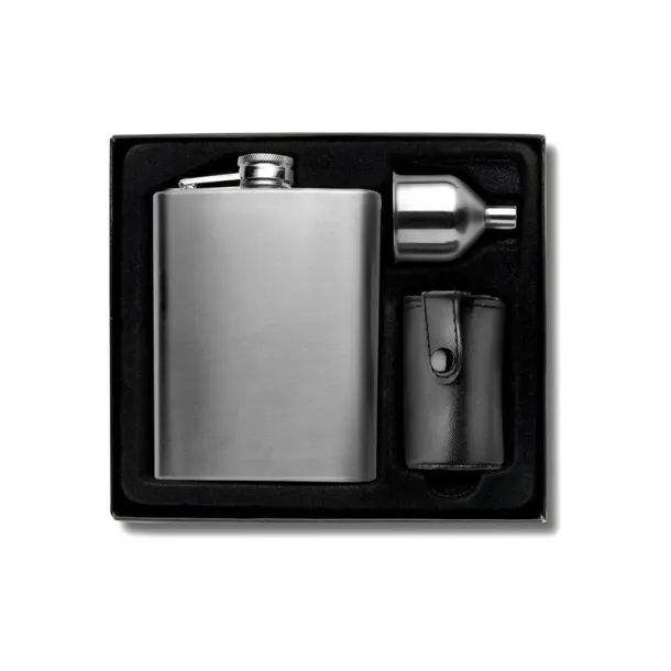  Hip flask 220 ml, cups 30 ml, funnel Srebrna