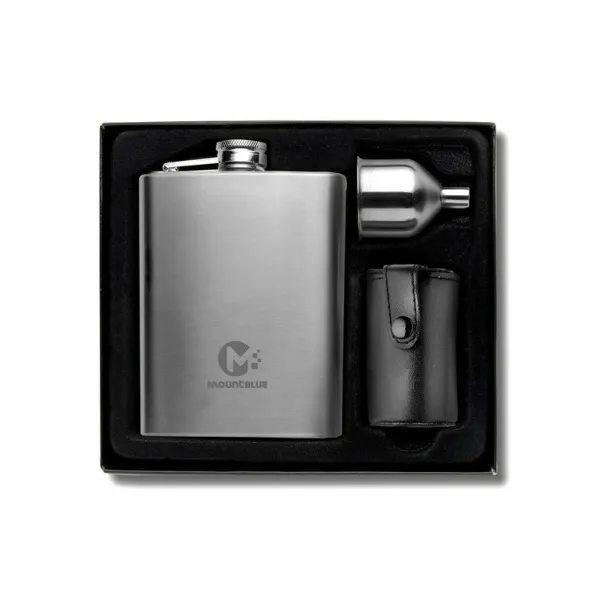  Hip flask 220 ml, cups 30 ml, funnel silver