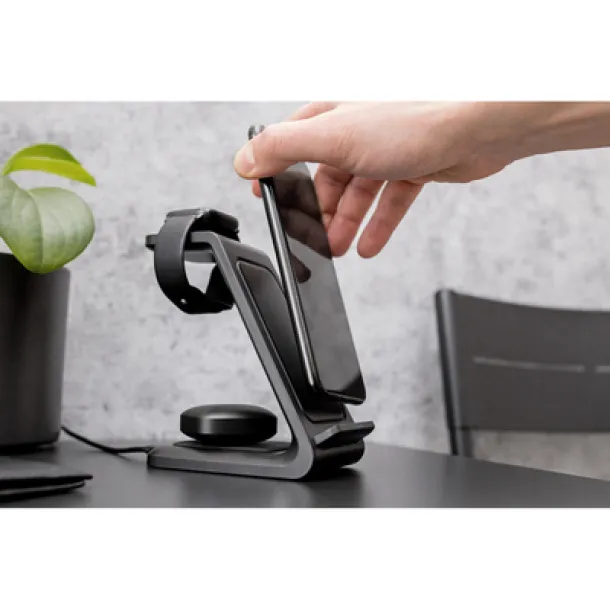 Todd Wireless charger 15W, 3 in 1, phone stand Crna