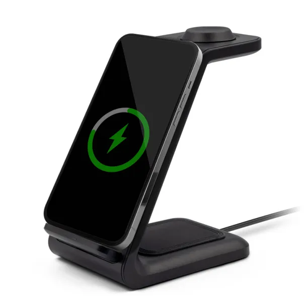Todd Wireless charger 15W, 3 in 1, phone stand Crna