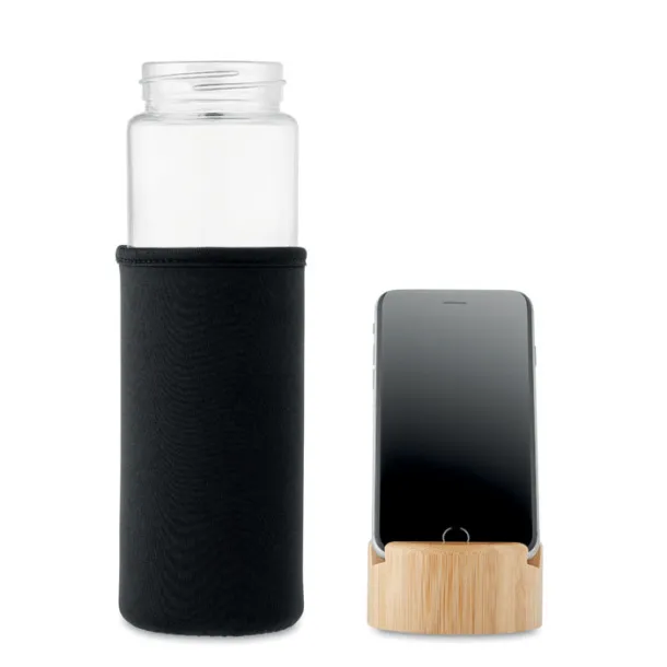 TINAROO Glass bottle bamboo lid 600ml Black