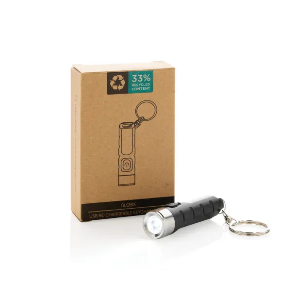  Globix RCS recycled plastic USB re-chargeable keychain torch - XD Collection Black 