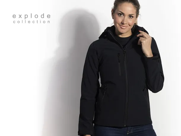 PROTECT WOMEN softshell hooded jacket for women - EXPLODE Black