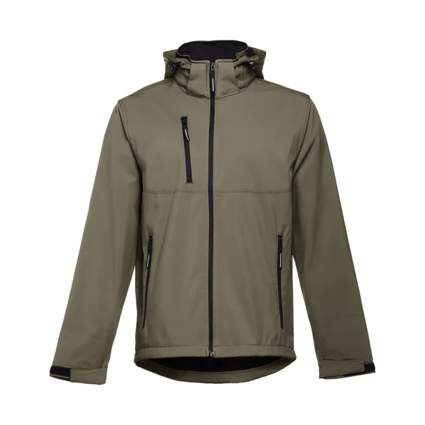 ZAGREB Men's softshell with removable hood Army green