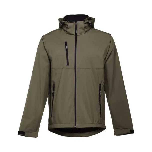 ZAGREB Men's softshell with removable hood Army green