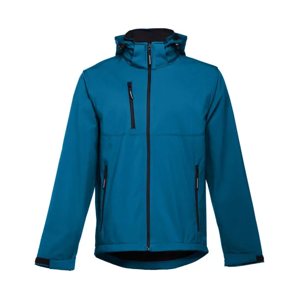 ZAGREB Men's softshell with removable hood Petrol blue