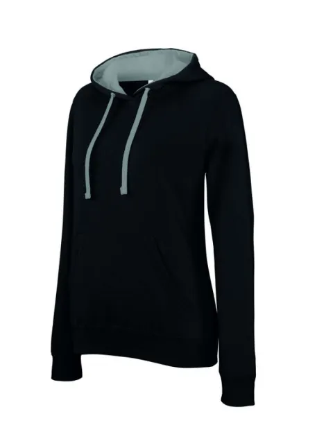  LADIES’ CONTRAST HOODED SWEATSHIRT - Kariban Black Fine Grey