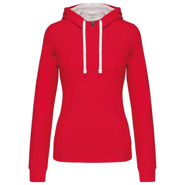  LADIES’ CONTRAST HOODED SWEATSHIRT - Kariban Red White