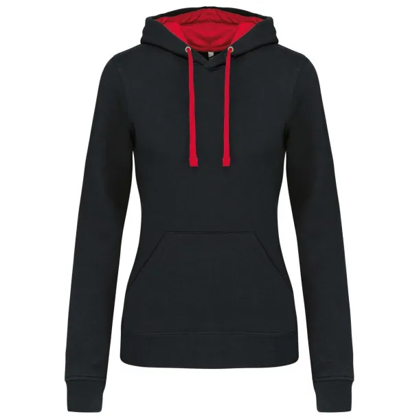  LADIES’ CONTRAST HOODED SWEATSHIRT - Kariban Black Red