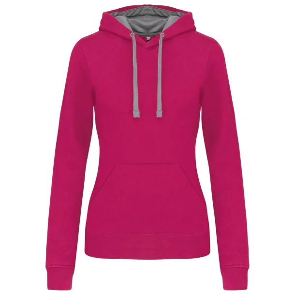  LADIES’ CONTRAST HOODED SWEATSHIRT - Kariban Fuchsia Fine Grey