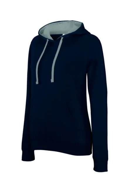  LADIES’ CONTRAST HOODED SWEATSHIRT - Kariban Navy Fine Grey