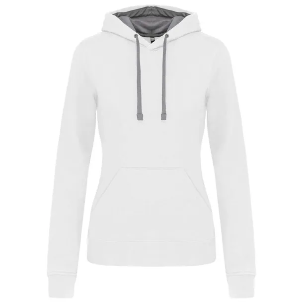  LADIES’ CONTRAST HOODED SWEATSHIRT - Kariban White Fine Grey