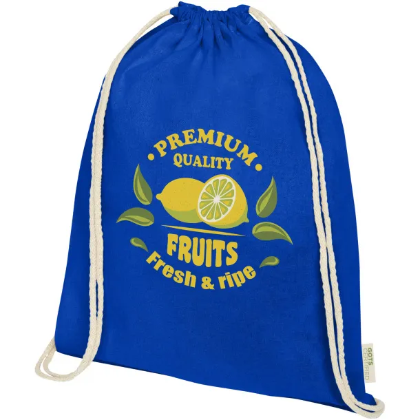 Orissa 140 g/m² GOTS organic cotton drawstring backpack Royal blue