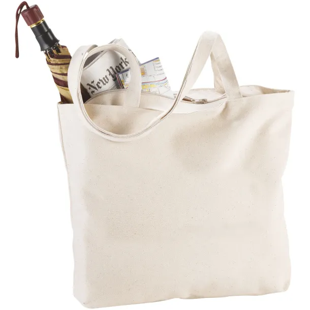 Ningbo 320 g/m² zippered cotton tote bag - Bullet Natural