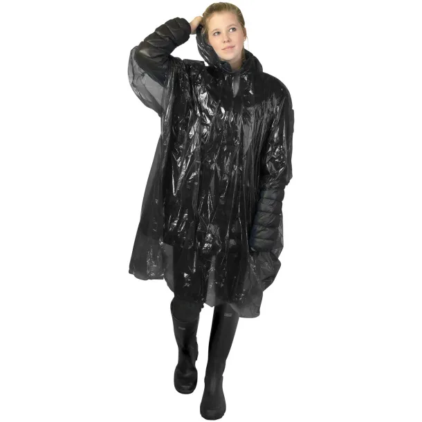 Ziva disposable rain poncho with storage pouch Solid black