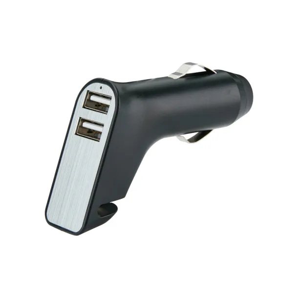  Dual port car charger with belt cutter and hammer - XD Collection Black Silver