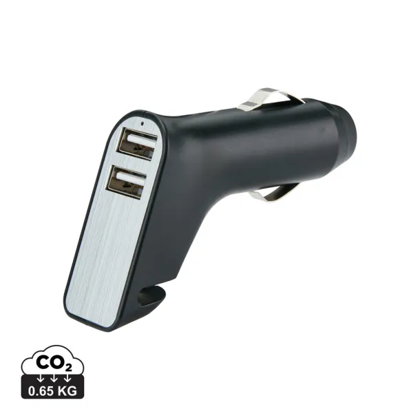  Dual port car charger with belt cutter and hammer - XD Collection Black Silver