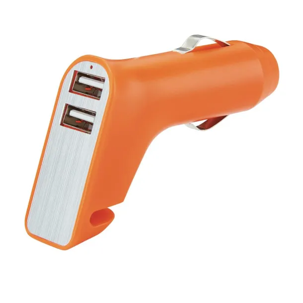  Dual port car charger with belt cutter and hammer - XD Collection Orange Silver