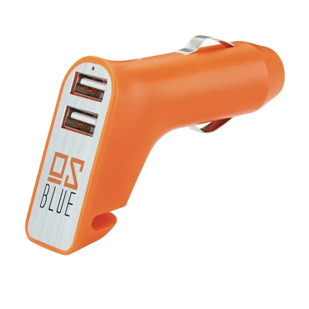  Dual port car charger with belt cutter and hammer - XD Collection Orange Silver