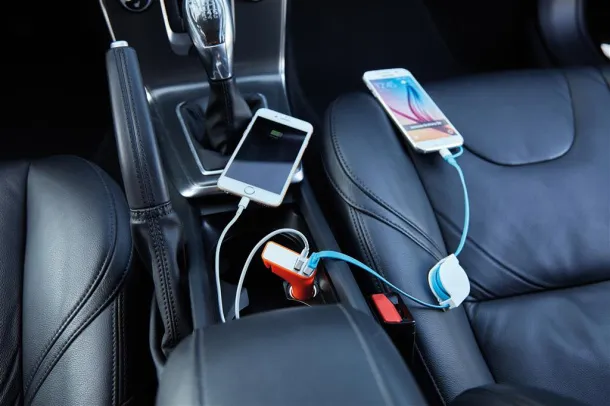  Dual port car charger with belt cutter and hammer - XD Collection Orange Silver