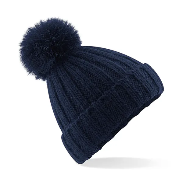  Verbier Fur Pop Pom Chunky Beanie - Beechfield Navy