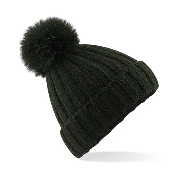  Verbier Fur Pop Pom Chunky Beanie - Beechfield Dark Olive