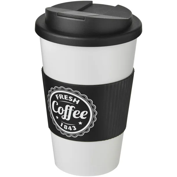 Americano® 350 ml tumbler with grip & spill-proof lid - Unbranded White Solid black