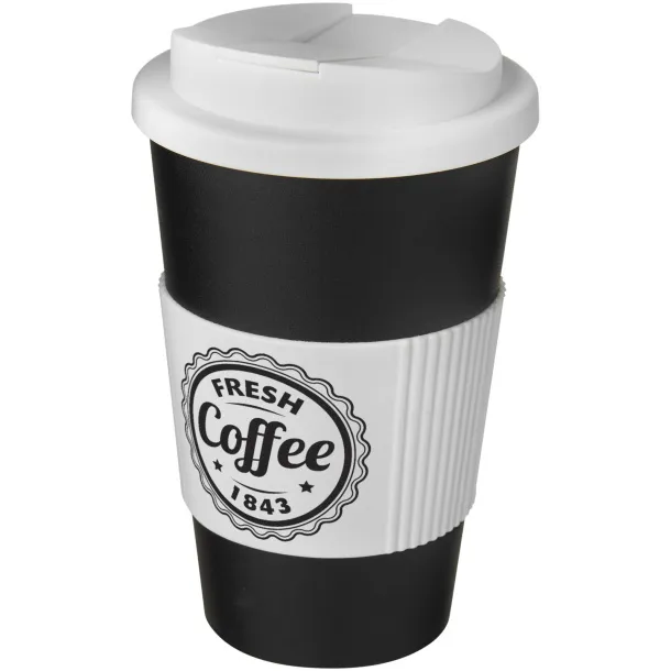 Americano® 350 ml tumbler with grip & spill-proof lid - Unbranded Solid black White