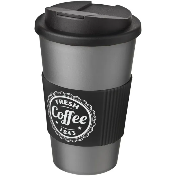 Americano® 350 ml tumbler with grip & spill-proof lid - Unbranded Silver Solid black