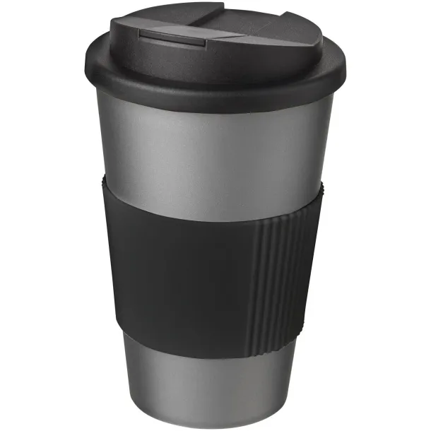 Americano® 350 ml tumbler with grip & spill-proof lid - Unbranded Silver Solid black