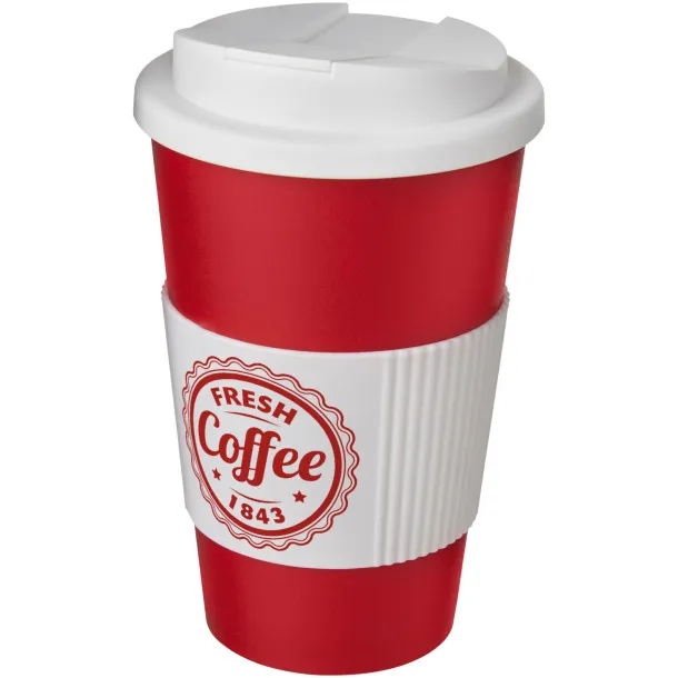 Americano® 350 ml tumbler with grip & spill-proof lid - Unbranded Red White