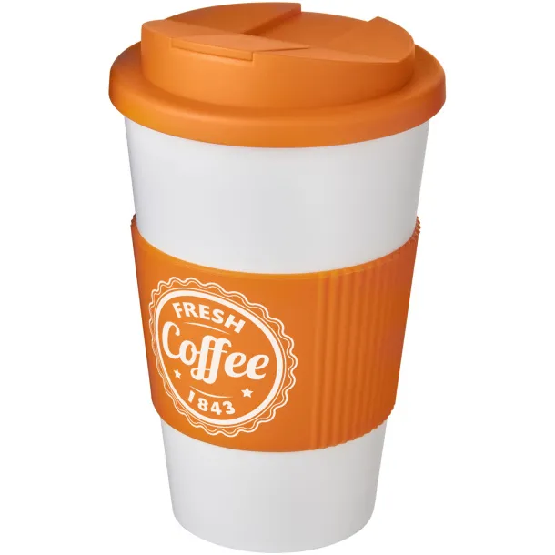 Americano® 350 ml tumbler with grip & spill-proof lid White Orange