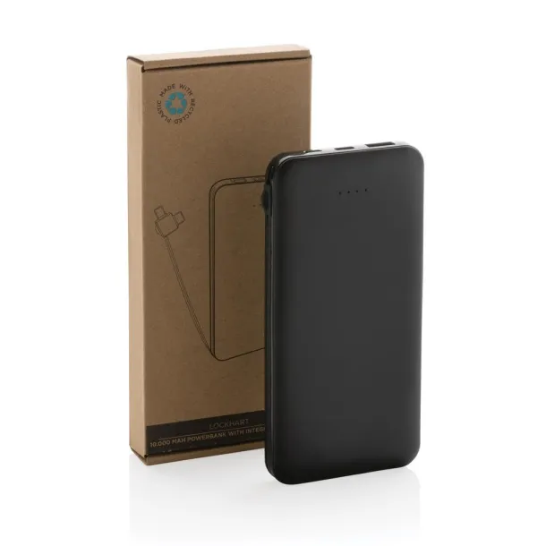  Lockhart prijenosna baterija od RCS reciklirane plastike s integriranim kablovima, 10 000 mAh - XD Collection Crna