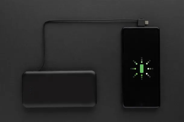  Lockhart prijenosna baterija od RCS reciklirane plastike s integriranim kablovima, 10 000 mAh - XD Collection Crna